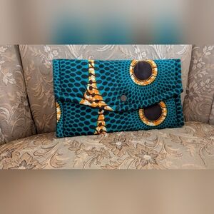 African Print Ankara Blue Geometric Clutch Bag